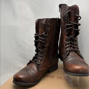 Steven Madden Troopa Women’s Sz7.5 Brown Lace-Up Combat Leather Boots